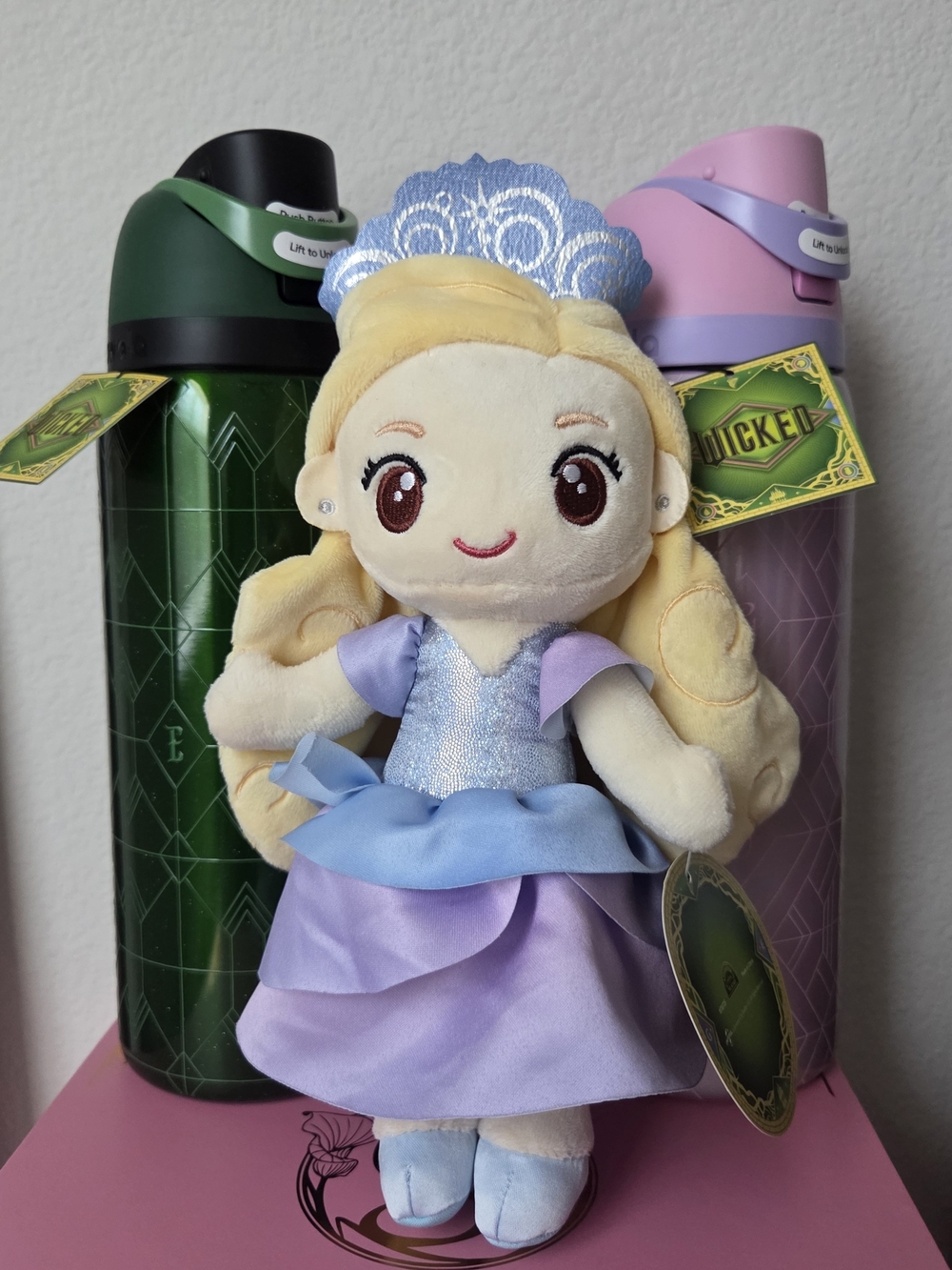 RARE WICKED FOR GOOD Glinda Plush and Owala Bottles NWT